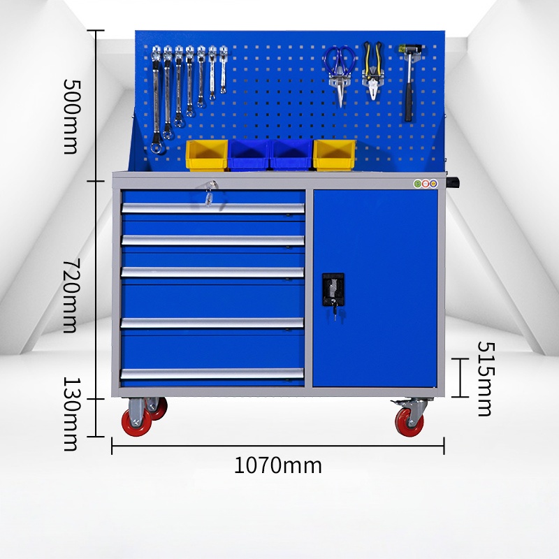 Grey blue left five draw right one door tool cabinet