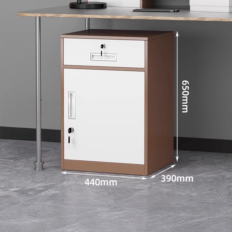 One-draw, one-door cabinet, white, 65cm high, mobile cabinet