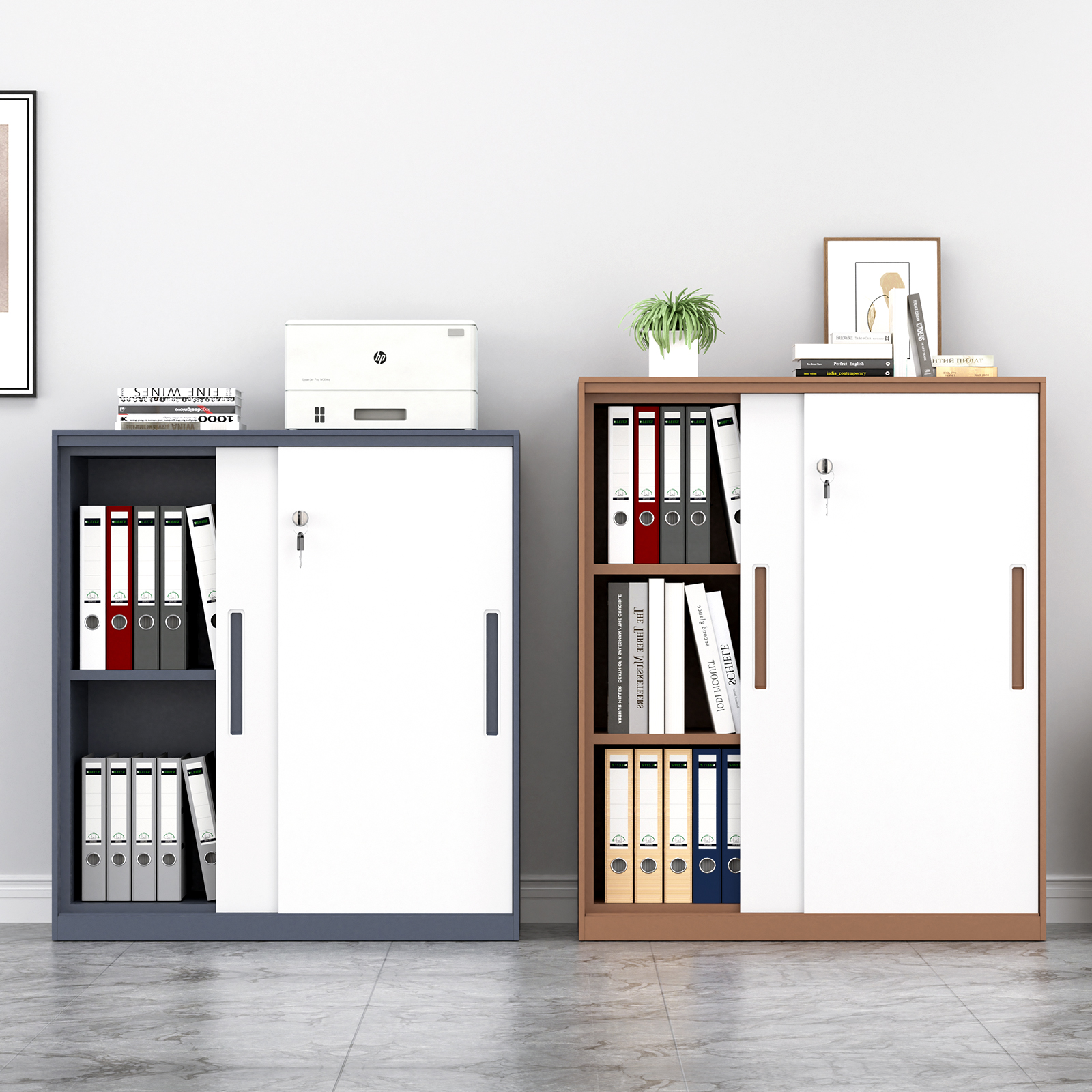 Sliding door filing cabinet